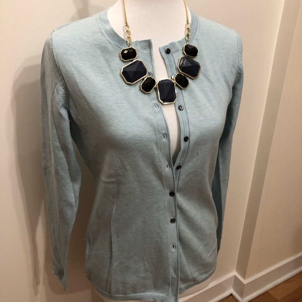 BR light turquoise silk button up cardigan